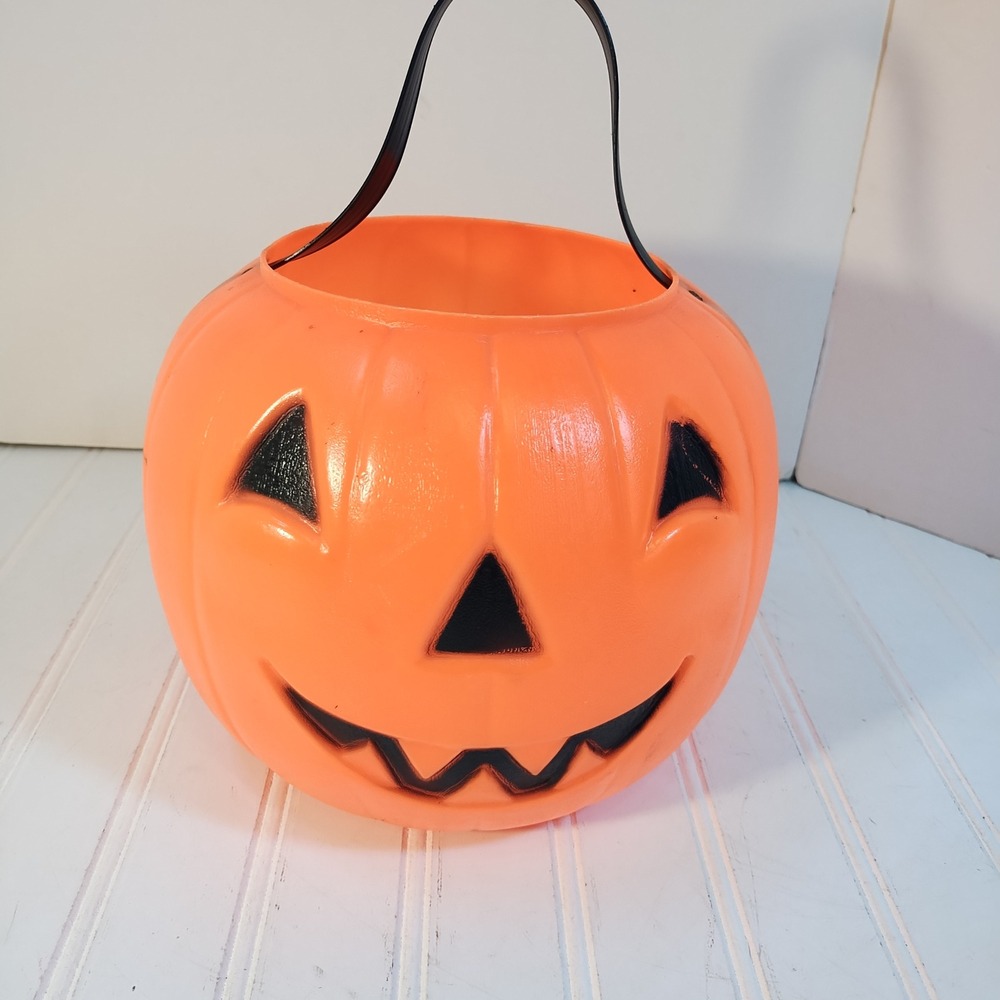Vintage Empire Plastic Orange Pumpkin Jack O Lantern Trick Treat Bucket Pail